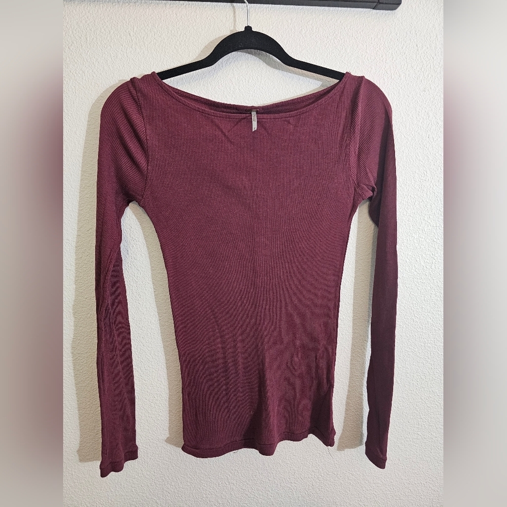 Free People Long Sleeve Ribbed Top - Deep Red